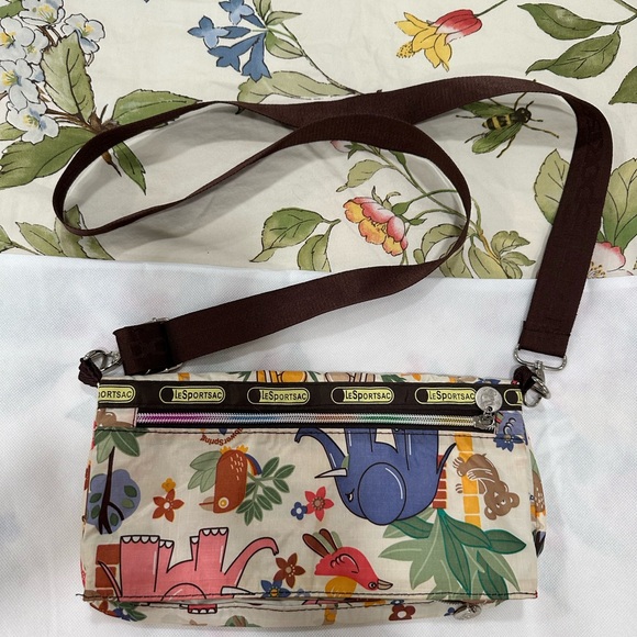 LeSportsac Cream and Brown Crossbody Bag with Adjustable Strap - Picture 1 of 8